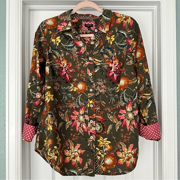 Talbots Cotton Button Front Shirt Splendid Floral Size Plus X‎ 14-16W - Picture 2 of 12